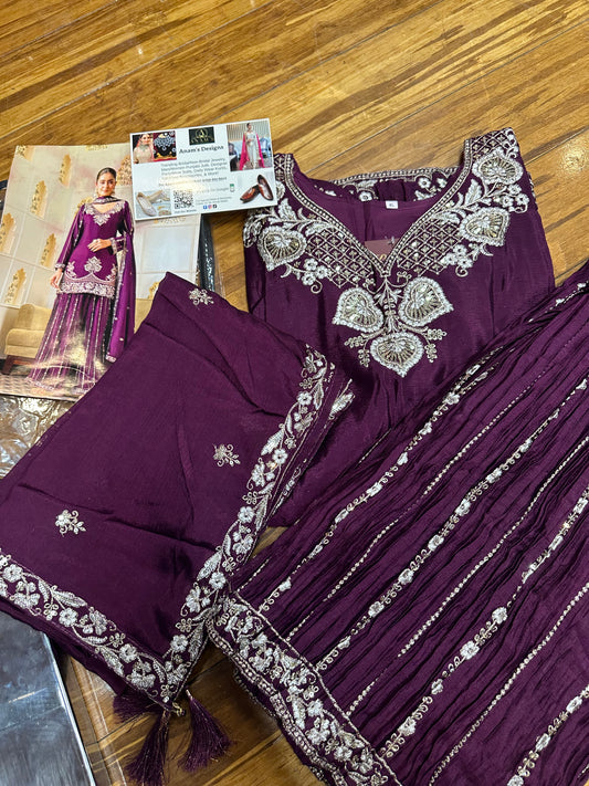 Premium Georgette Silk Suit With Crushed Fabric Sharara 42/44