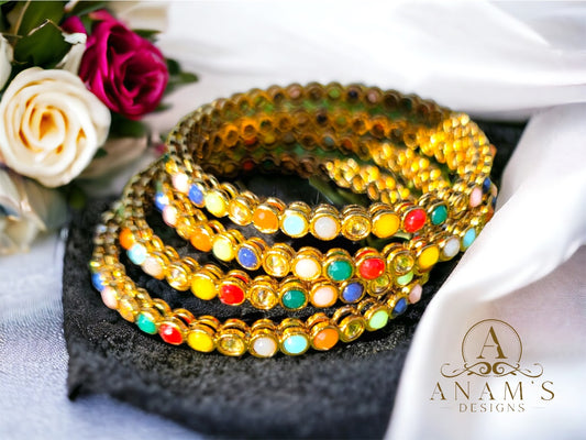 Gold Plated Kundan Embellished Bangle Set