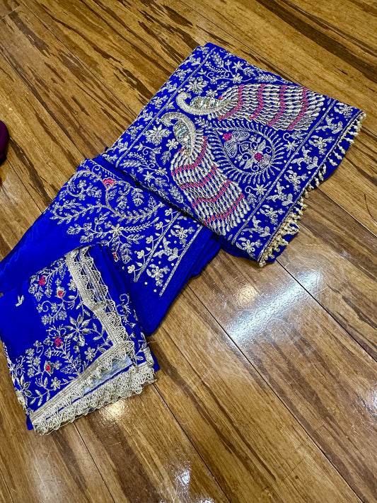 Fully Hand Embroidered Peacock Design Bridal Suit 42/44 (upto 48 margin)