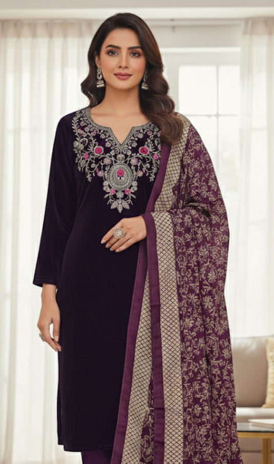 Beautiful Extra Soft Simple Straight Suit 3pcs (Cord Set) image 3