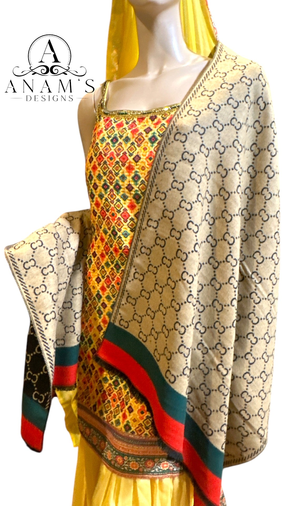 Designer Double Sided Cashmere Shawl (Unisex)