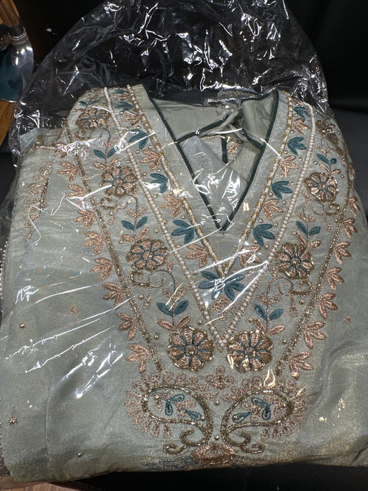 V Neck Hand Embroidered Boutique Suit 40/42 Ready (Margin Upto 46)