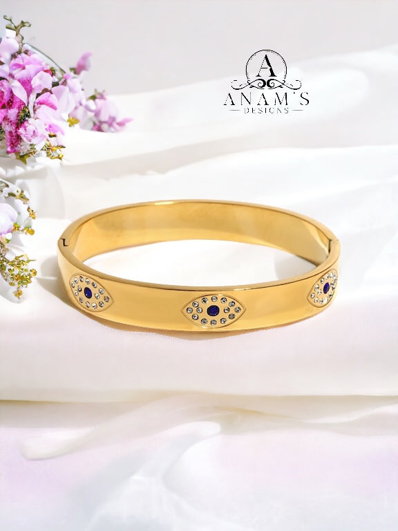 Evil Eye Protection 18K Gold-Plated Bangle Bracelet (Openable) Style3