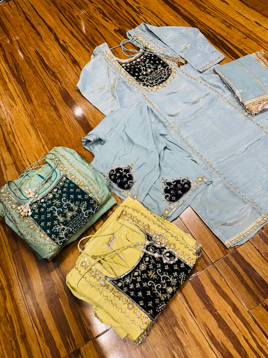 Trending Hand Embroidered Shimmer Fabric Suit