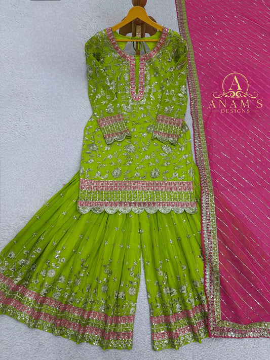 Designer Pakistani Sharara Suit With Heavy Work