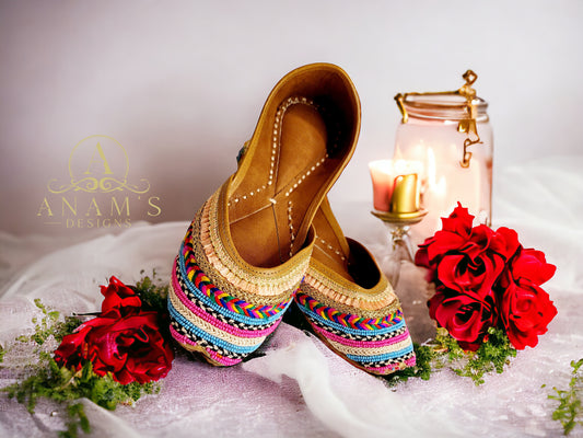 Beautiful Fulkari Style Punjabi Jutti With Bright Colors image 3