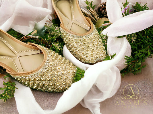 Beautiful Handmade Gold Double Cushion Punjabi Jutti