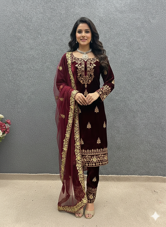 Ready-To-Wear Velvet Suit With Pants