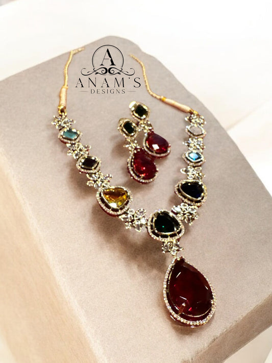 Royalty Necklace AD With Various Semi-Precious Stones
