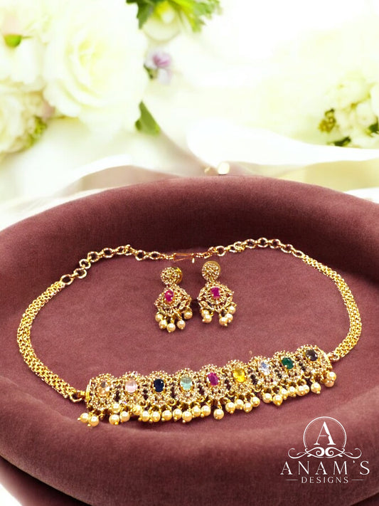 Navratna AD Gold-Plated Choker Set