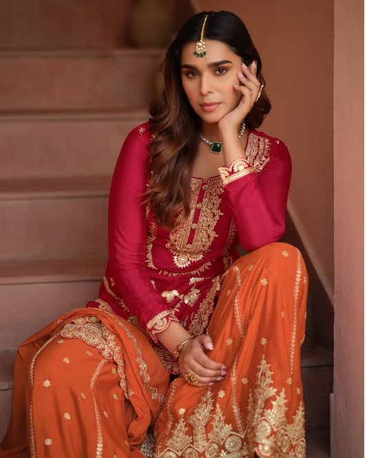 Designer Heqvy Embroidered Sharara Suit 44 Ready (Margin 46)