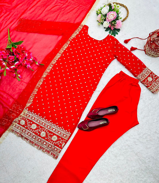 Bridal Red Designer Suit 3pcs Suit image 3