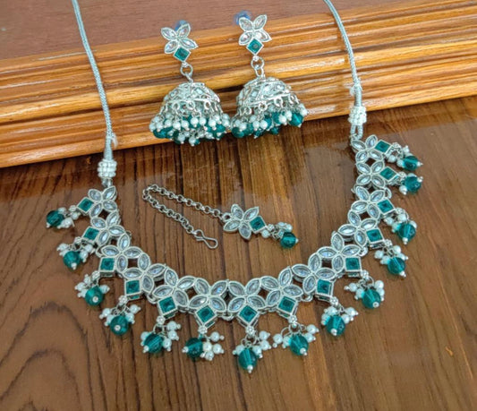 Beautiful Original Polki Choker Set With Jhumkis (Simple) image 3