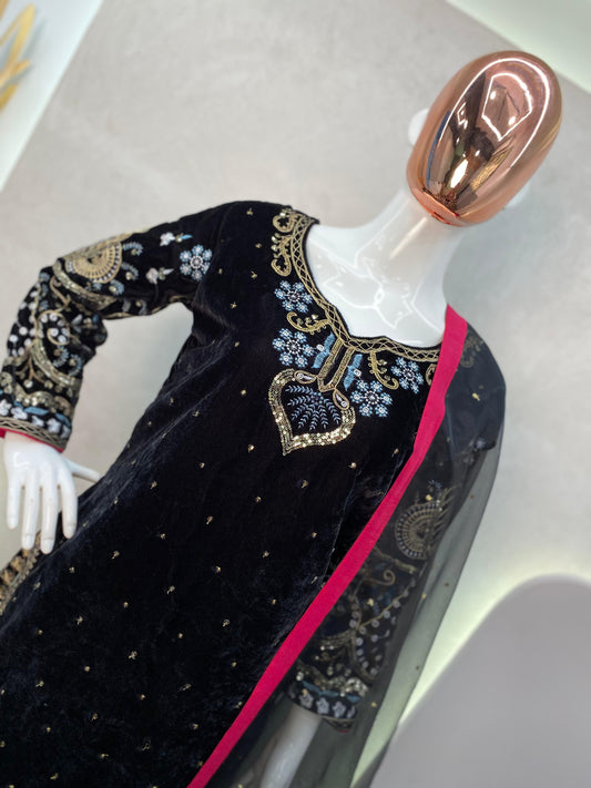 Stylish Velvet Suit With Beautiful Embroidery image 3