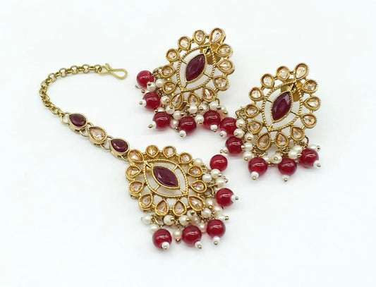 Brass Polki Studs Tikka Set image 3