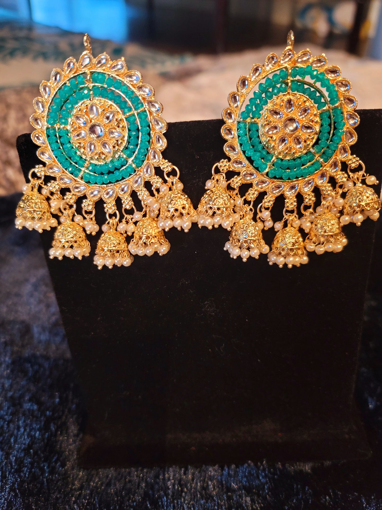 Oversized Studs with Five Drop Jhumkis