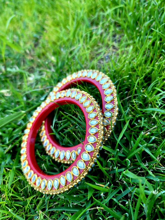 Hand Crafted Zinc Stoned Acrylic Bangles (Kada) Set