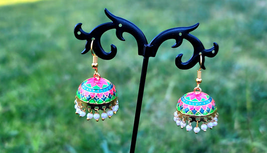 Kids Oversized Meenakari Jhumki Set