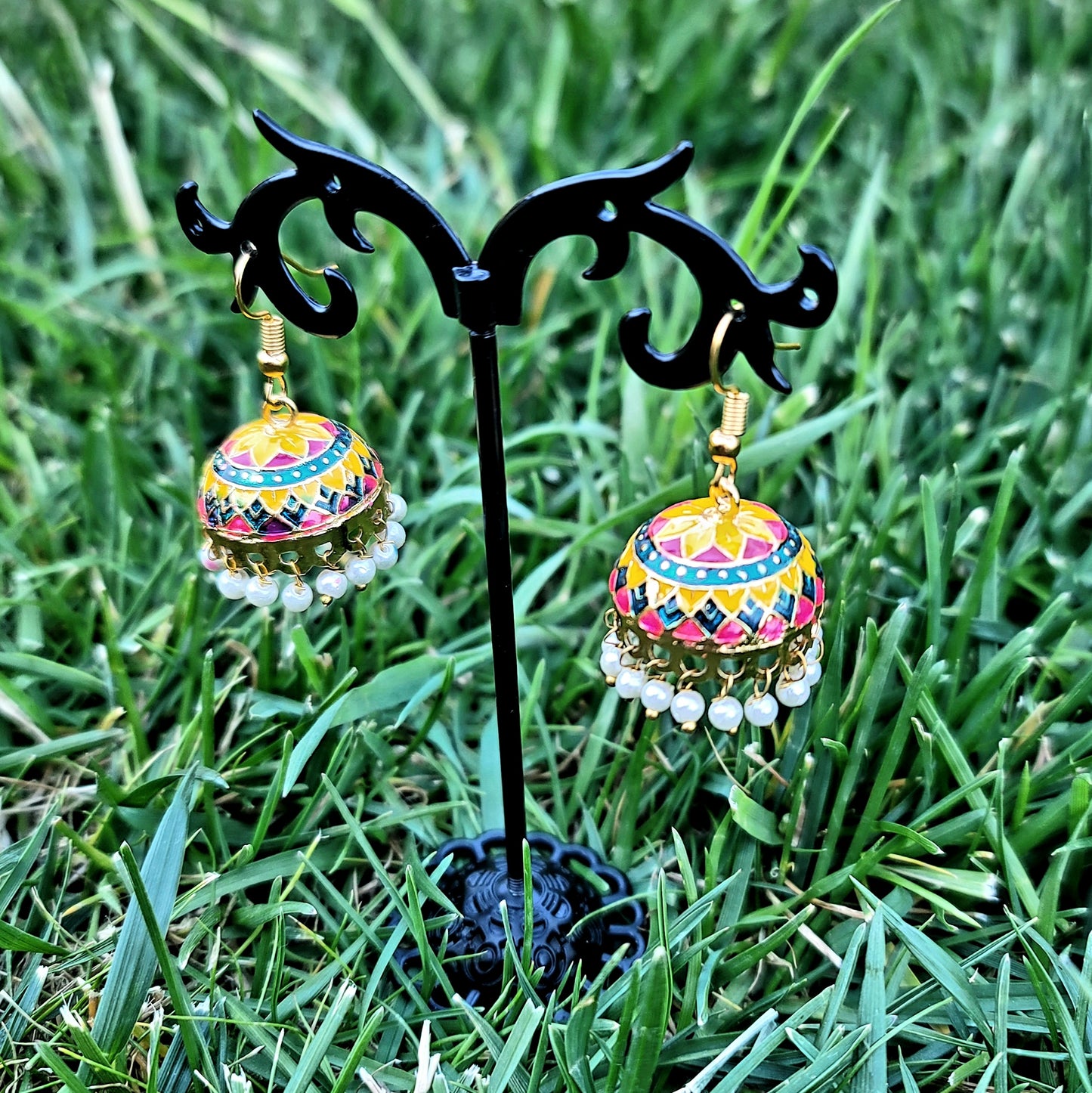 Kids Oversized Meenakari Jhumki Set