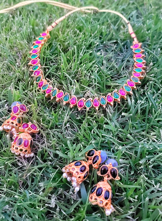 2 in 1 Choker Set With 2 Pairs of Jhumki