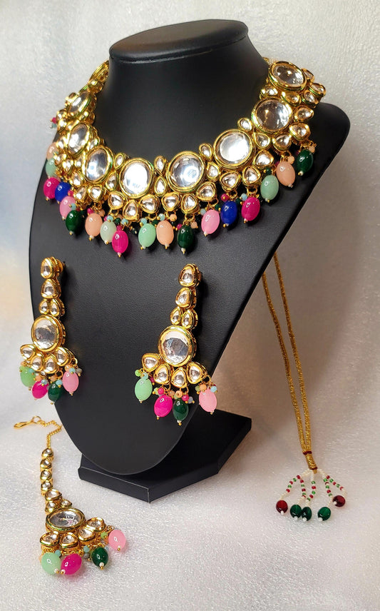 High Quality Designer Meenakari Kundan Necklace Set image 3
