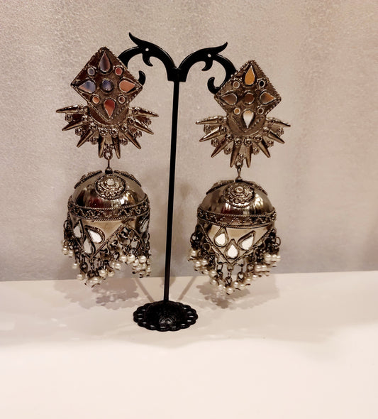 Afghani Silver Mandala Jhumki Set. image 3