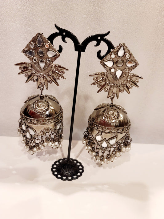Afghani Silver Mandala Jhumki Set.