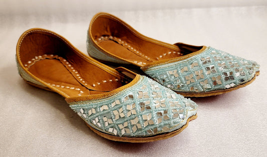 Sky Blue Punjabi Jutti With Mirror image 3