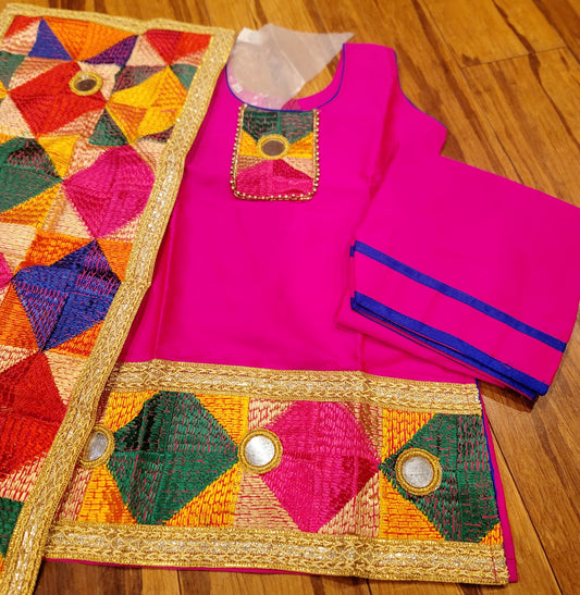 Kids Fulkari Suit (Hot Pink)