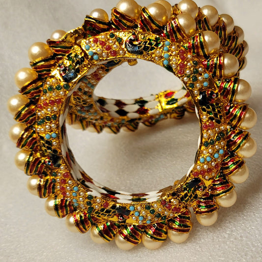Royal Jadau Jaipuri Kade With Pearls (Multi) image 3