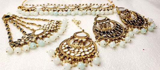 Royal Bridal AD Stones & Real Miror Choker Set With Bonus Side Tikka. image 3