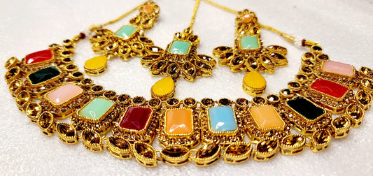 Stylish Real Polki Choker Set (Gold Tone) image 3