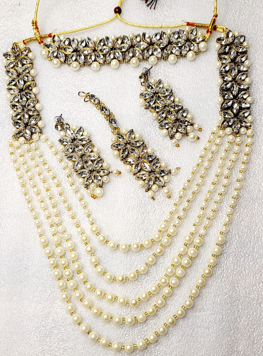 5 Pcs Long Necklace Set With Choker Set