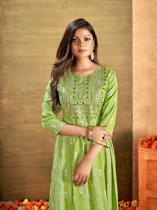Heavy Reyon Embroidered Flare Kurti Size 50 image 3