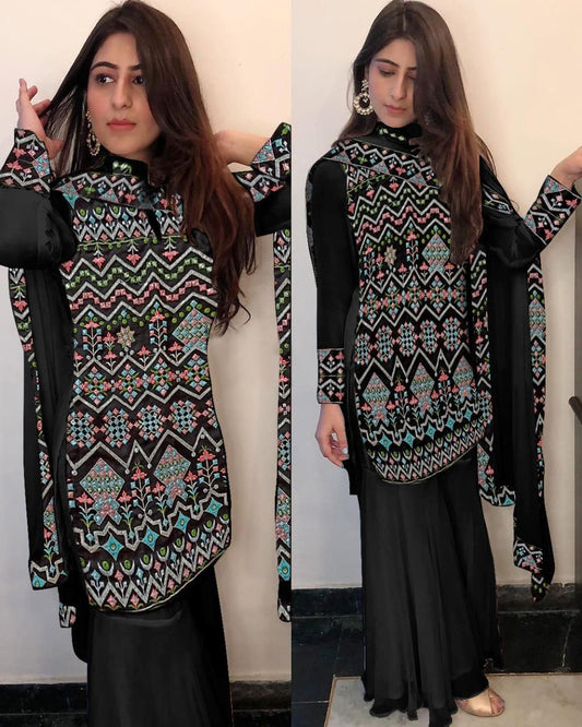 Pakistani Designed Sharara Suit With Heavy Boder Dupatta image 3