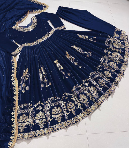 Designer Velvet Anarkali Suit (Fully Stitched) image 3
