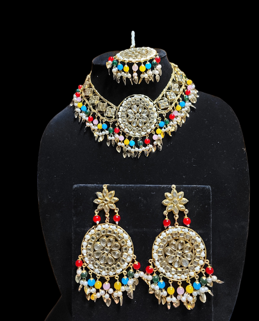 Pippal Patti & pearl Choker Set with mirror work