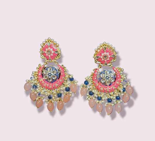 Meenakari Drop Pearls Chandbali Set image 3