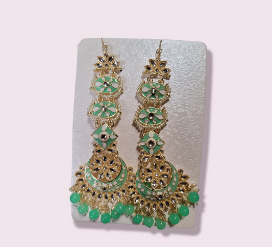 Heavy Kundan Jhumki Set with Saharas