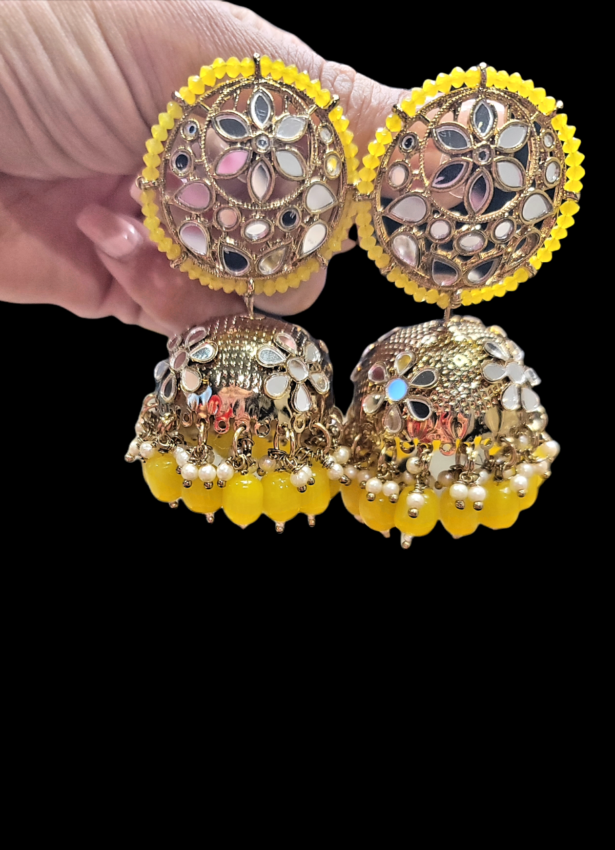 High Quality Mirror Jhumki Earrings (Round)