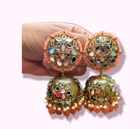 High Quality Mirror Jhumki Earrings (Round)