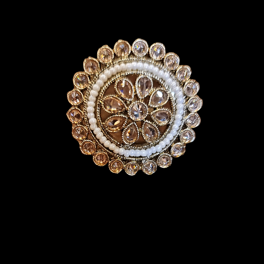 Adjustable Polki/Pearls Ring