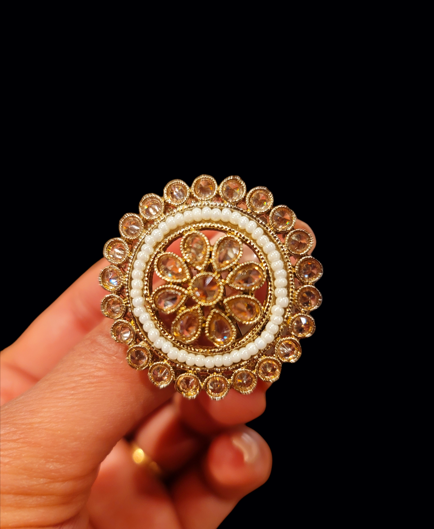 Adjustable Polki/Pearls Ring