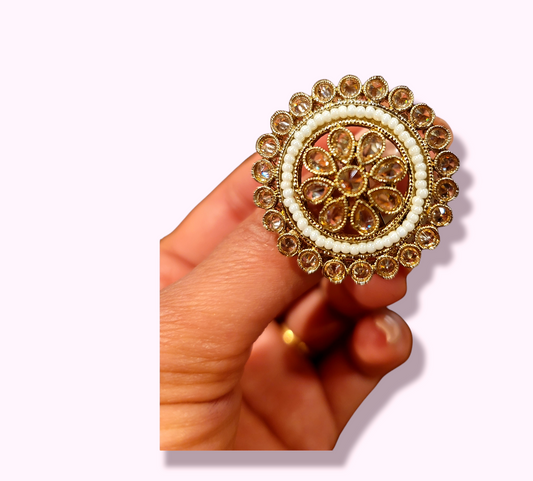 Adjustable Polki/Pearls Ring