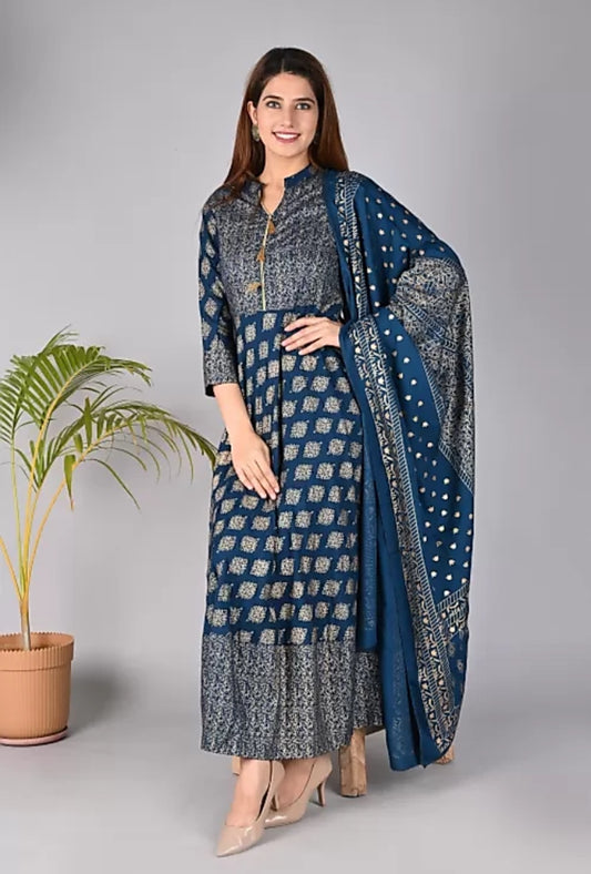 Women Gown with Dupatta (Teal Blue)
