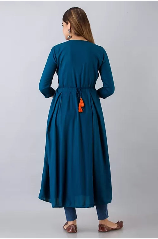 Frontslit Embroidered Kurta (Teal Blue) image 3