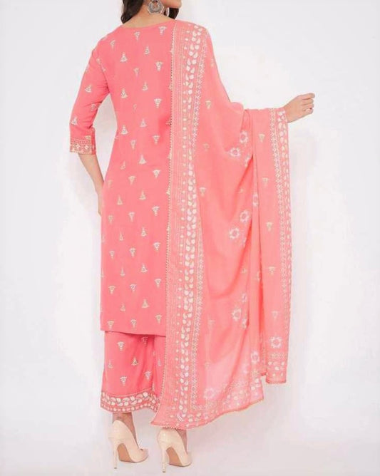 Women Printed Kurta, Palazzo, and Dupatta Set image 3