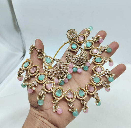 Stylish Choker Set With Polki & Monalisa Beads image 3