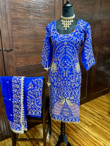 Fully Hand Embroidered Peacock Design Bridal Suit 42/44 (upto 48 margin)
