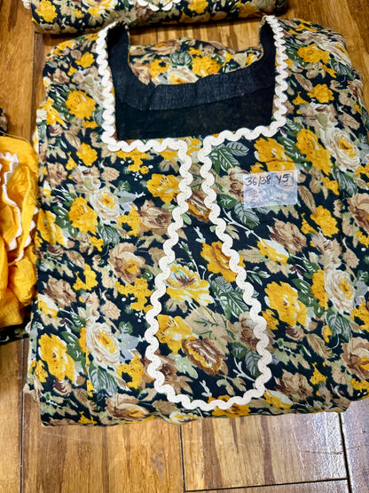 Beautiful Custom Designed Printed Allover Salwar Suit Yellow (Y)1-8